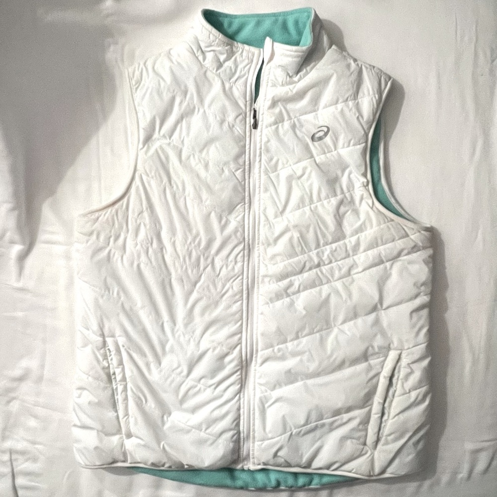 Asics W’s Reversible Puffer Vest, White/Green, Size Large